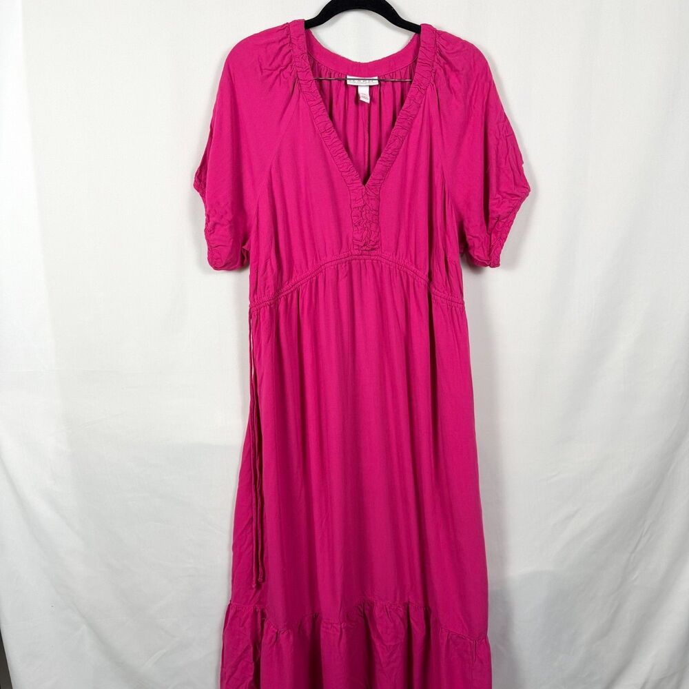Isabel Pink Ruffled Neckline Tiered Hem Boho Gender Reveal Maternity Dress XXL